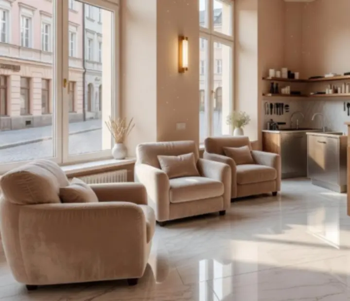 Luksusowy salon pielęgnacji zwierząt w ciepłej, butikowej aranżacji